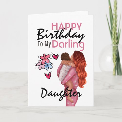 Mother child daughter birthday cute heart flowers holiday card