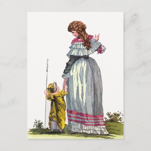Mother  Child Pretty Regency Fashion Drawing Postcard