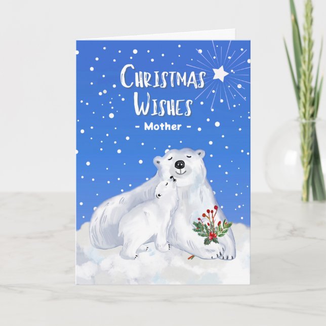 Mother Christmas Wishes with Cute Polar Bears Card (Front)