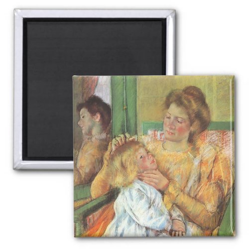 Mother Combing Childs Hair  Mary Cassatt Magnet