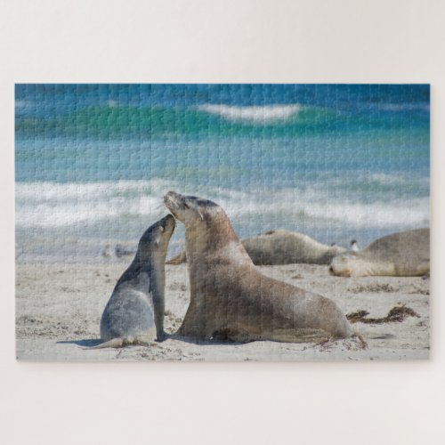 Mother  cute baby sealion beach 1014 pieces jigsaw puzzle