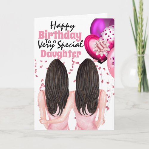 Mother daughter confetti balloons birthday wishes card