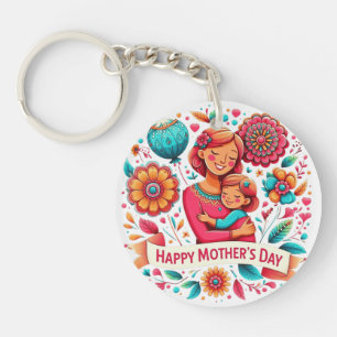 Mother & Daughter Embrace Floral Mother's Day Keychain