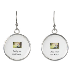 Mother daughter family photo add name picture text earrings