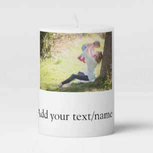 Mother daughter family photo add name picture text pillar candle