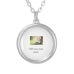 Mother daughter family photo add name picture text silver plated necklace