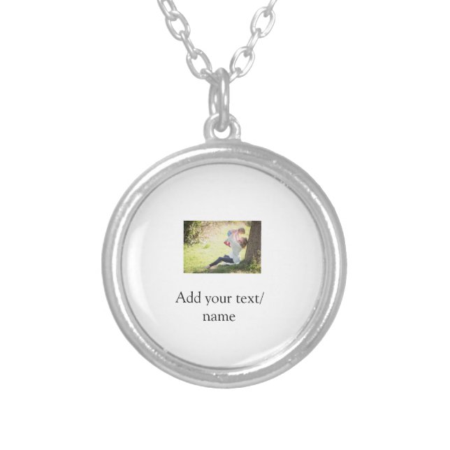 Mother daughter family photo add name picture text silver plated necklace (Front)