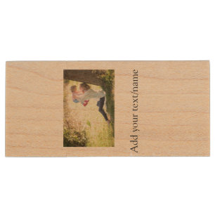Mother daughter family photo add name picture text wood flash drive
