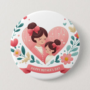 Mother & Daughter Floral Heart- Happy Mother's Day Button