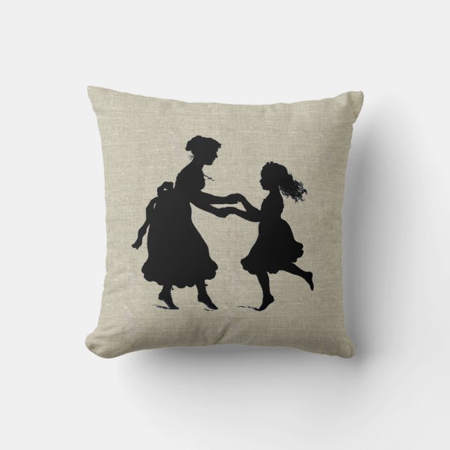 Mother & Daughter Holding Hands Dancing Throw Pillow (Front)