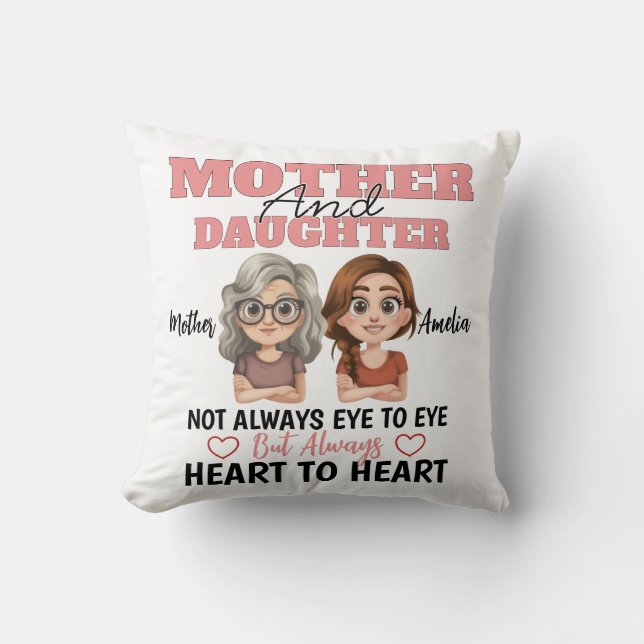 Mother Daughter Love Across Miles and Hearts Throw Pillow (Front)
