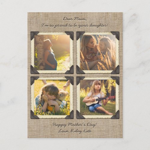 Mother Daughter Personalized Instagram Photo Grid Postcard
