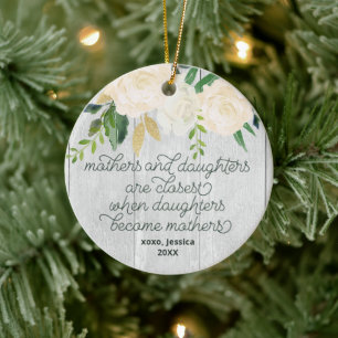 Mother & Daughter Personalized Rustic Floral Wood Ceramic Ornament