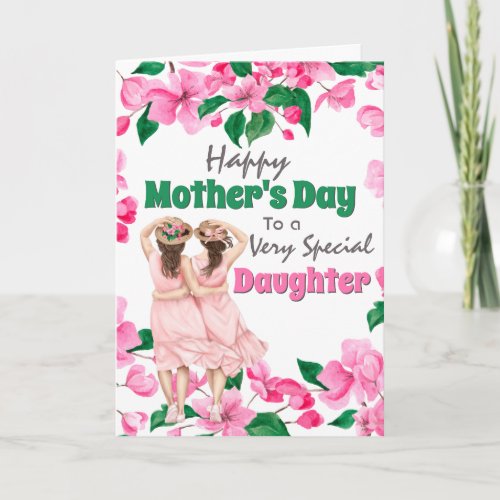 Mother daughter pink dress sakura blossom card