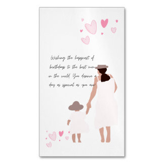 Mother & Daughter Pink Heart Silhouette Business Card Magnet