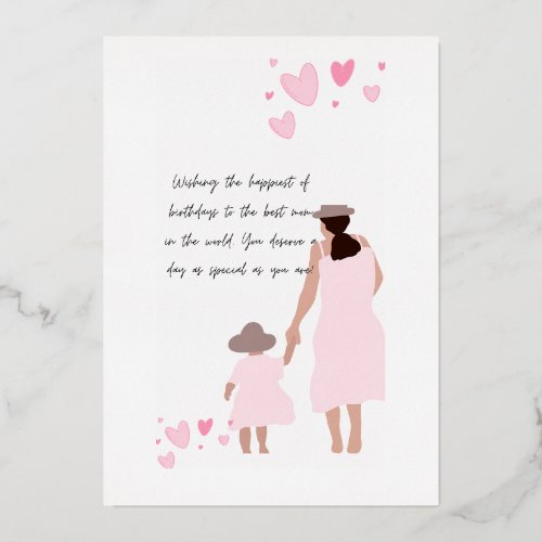 Mother & Daughter Pink Heart Silhouette Foil Holiday Card