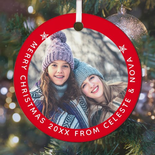 Mother Daughter Red White Personalized Christmas Metal Ornament