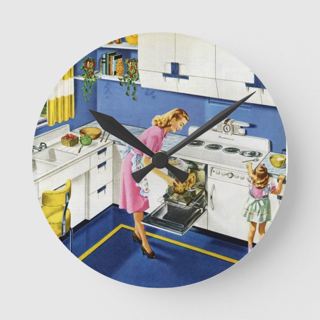 Mother/Daughter Retro Kitchen #2 Round Clock (Front)