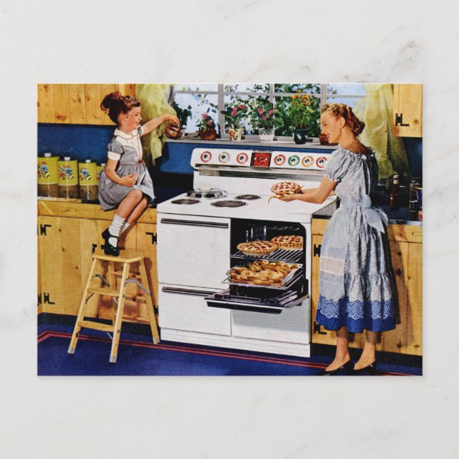 Mother/Daughter Retro Kitchen Postard Postcard (Front)