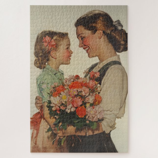Mother Daughter Sharing Special Moment Flowers Jigsaw Puzzle (Vertical)