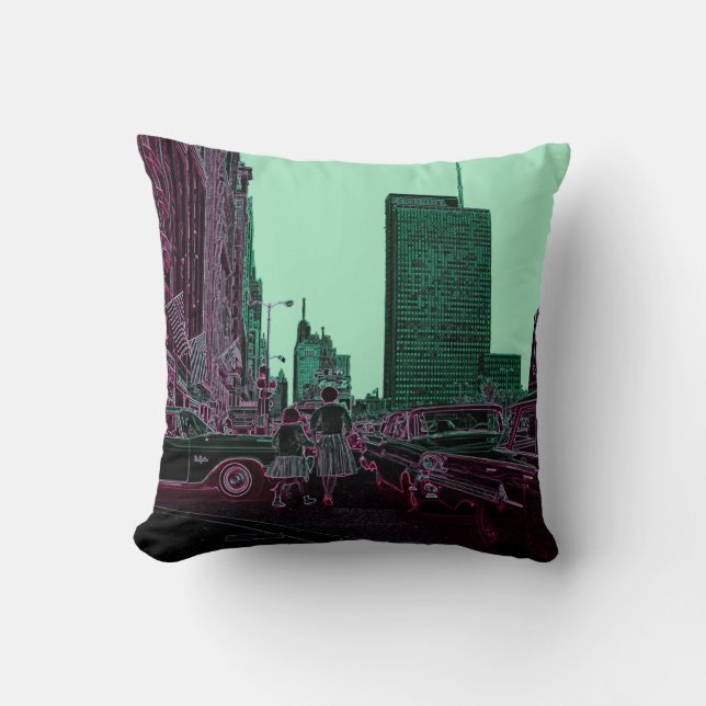 Mother Daughter Shopping Michigan Ave Chicago 1961 Throw Pillow (Front)