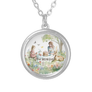 Mother Daughter Tea Party Silver Plated Necklace