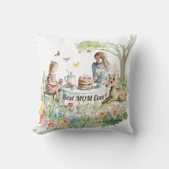 Mother Daughter Tea Party Throw Pillow (Front)