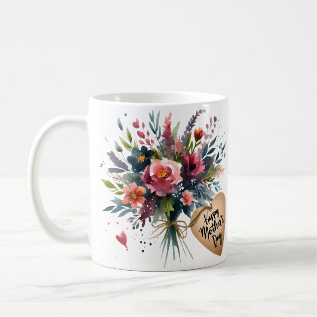 Mother Day Flowers in watercolor Coffee Mug (Left)