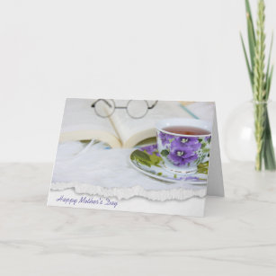 Mother' Day pansy tea cup on fur Card