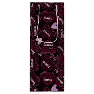 Mother days hearts 01.Pink Black BG Wine Gift Bag
