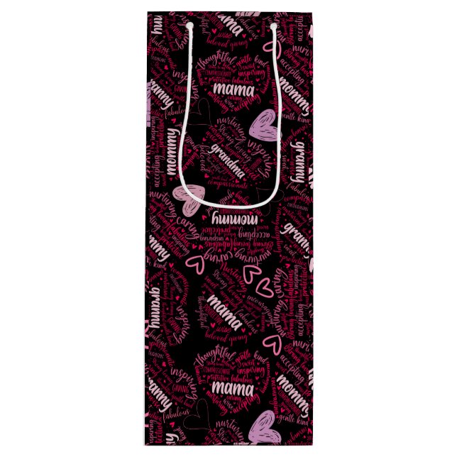 Mother days hearts 01.Pink Black BG Wine Gift Bag (Front)