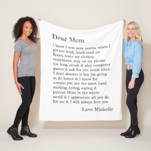 Mother Dear Mom Letter Typography Personalized Fleece Blanket