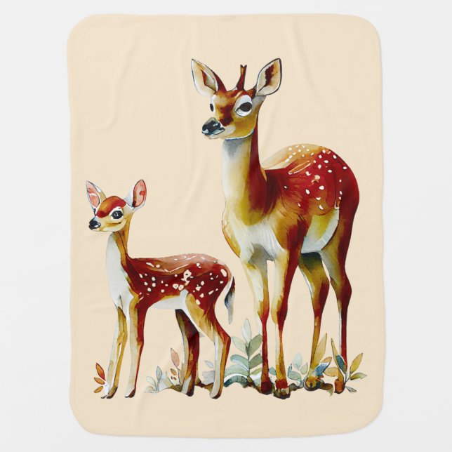 mother deer and fawn baby blanket (Front)