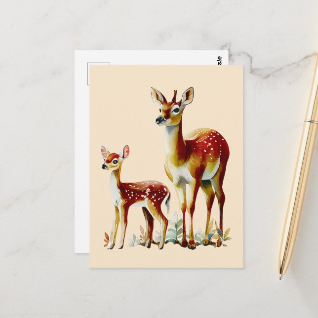 mother deer and fawn postcard (Front/Back In Situ)