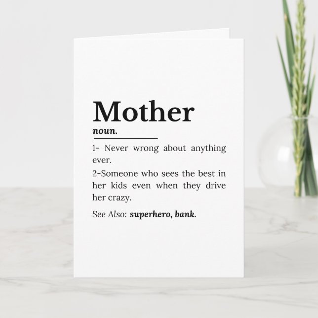 Mother Definition Funny Mom Quote Card (Front)