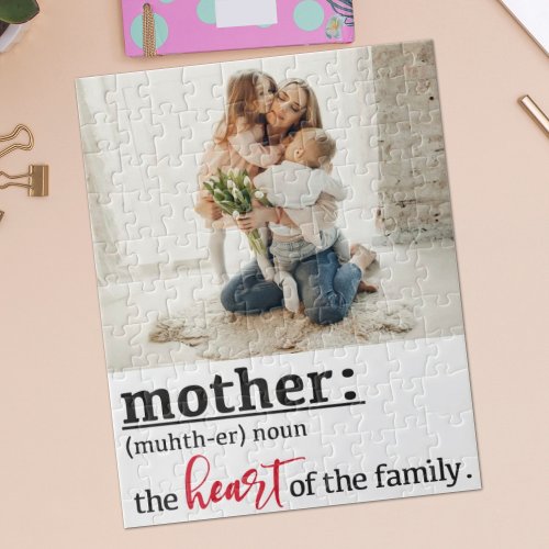 Mother definition heart of the family custom photo jigsaw puzzle