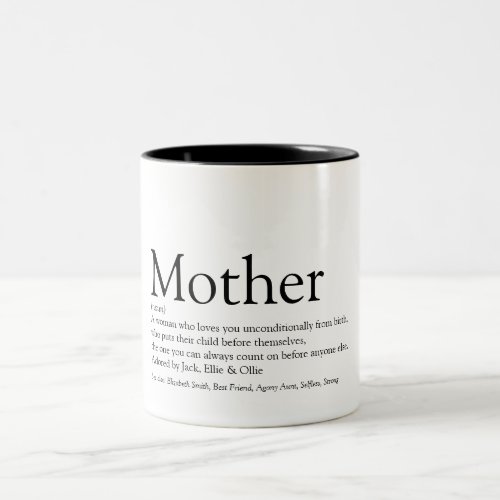 Mother Definition Quote Fun Black and White Two_Tone Coffee Mug