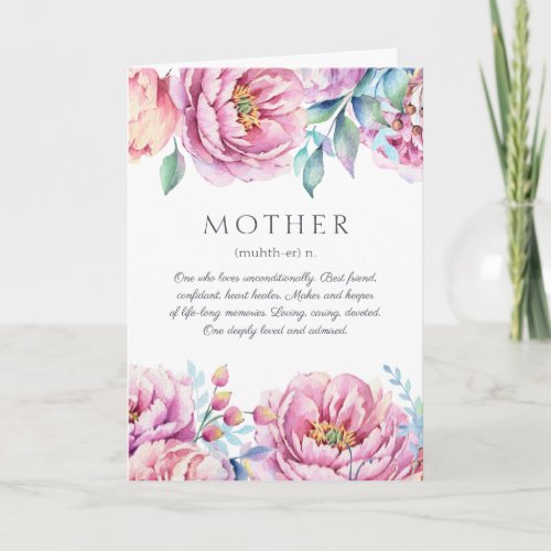 Mother Definition  Watercolor Floral Mothers Day Card