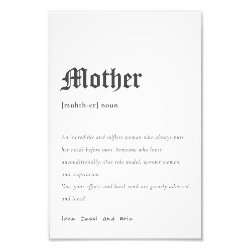 Mother Dictionary Definition Personalized Gift Photo Print