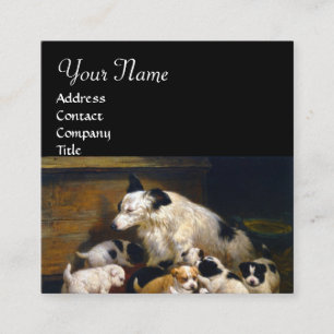 MOTHER DOG WITH DOGGIES SQUARE BUSINESS CARD