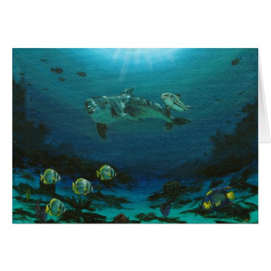 Mother dolphin and calf cards (Front Horizontal)