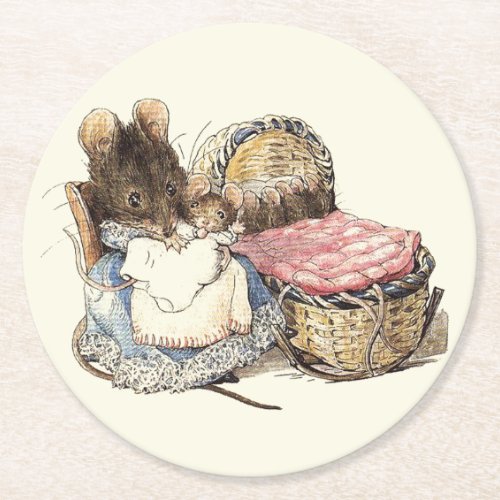 Mother Dormouse and her Child Round Paper Coaster
