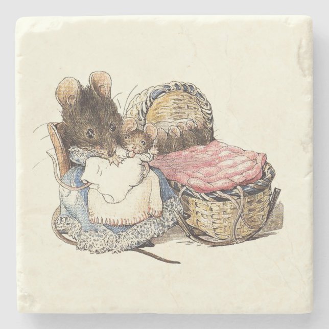 Mother Dormouse and Her Child Stone Coaster (Front)