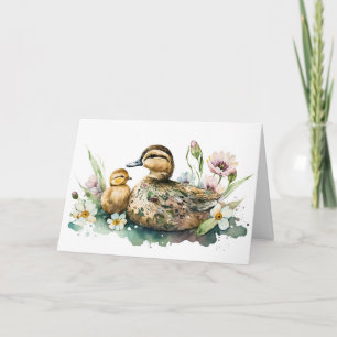 Mother Duck and Duckling Watercolor Card