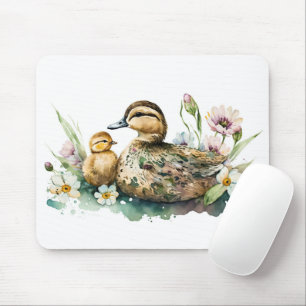 Mother Duck and Duckling Watercolor Mouse Pad