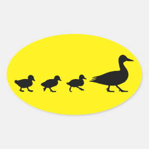 Mother Duck and Ducklings in Silhouette Oval Sticker