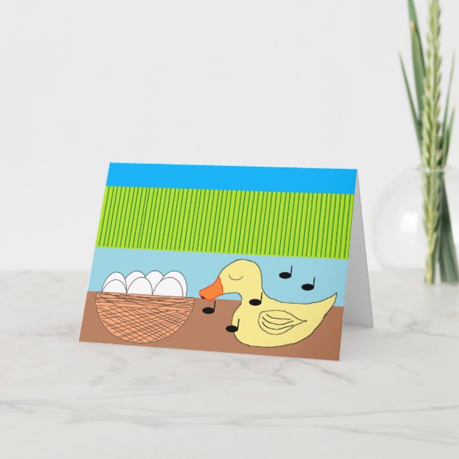 Mother Duck Singing to Her Eggs:  Blank Card (Front)