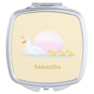 Mother Duck Swimming With Her Family  Compact Mirror