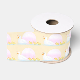 Mother Duck Swimming With Her Family  Grosgrain Ribbon
