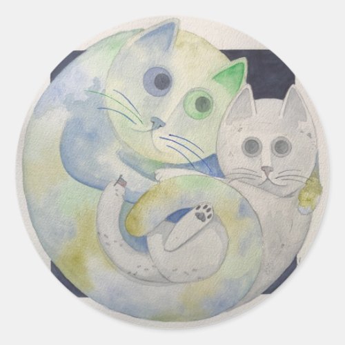 Mother Earth and Moon Cat Hug Sticker